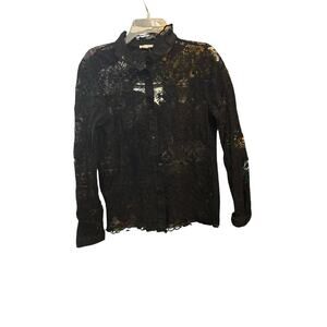 Ultra Pink Black Lace Long Sleeve Blouse Shirt Large